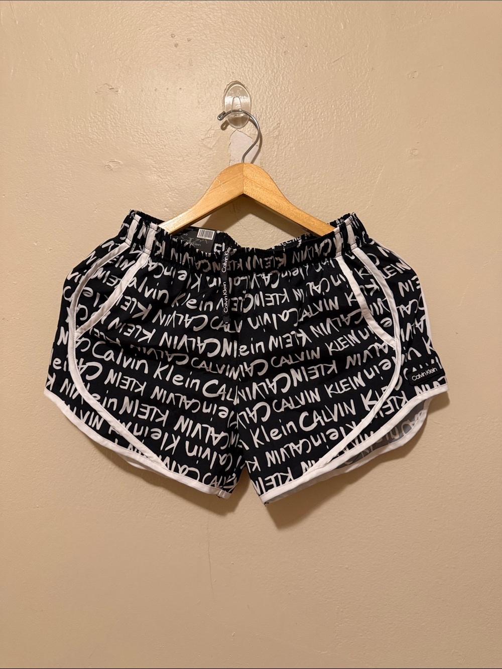 Calvin Klein Black & White Logo Print Athletic Shorts